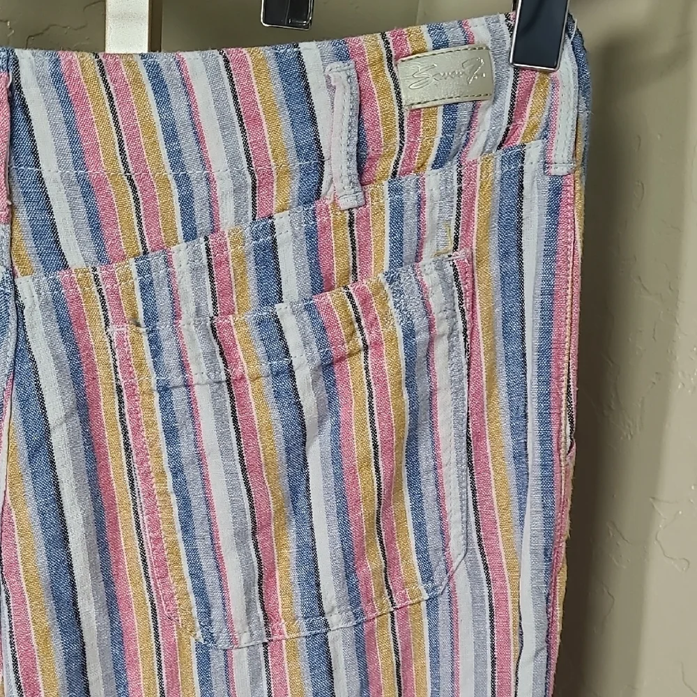 Seven7 Multicolor Striped Wide Leg Palazzo Cropped Linen Blend Pants Size 10 - Picture 8 of 13